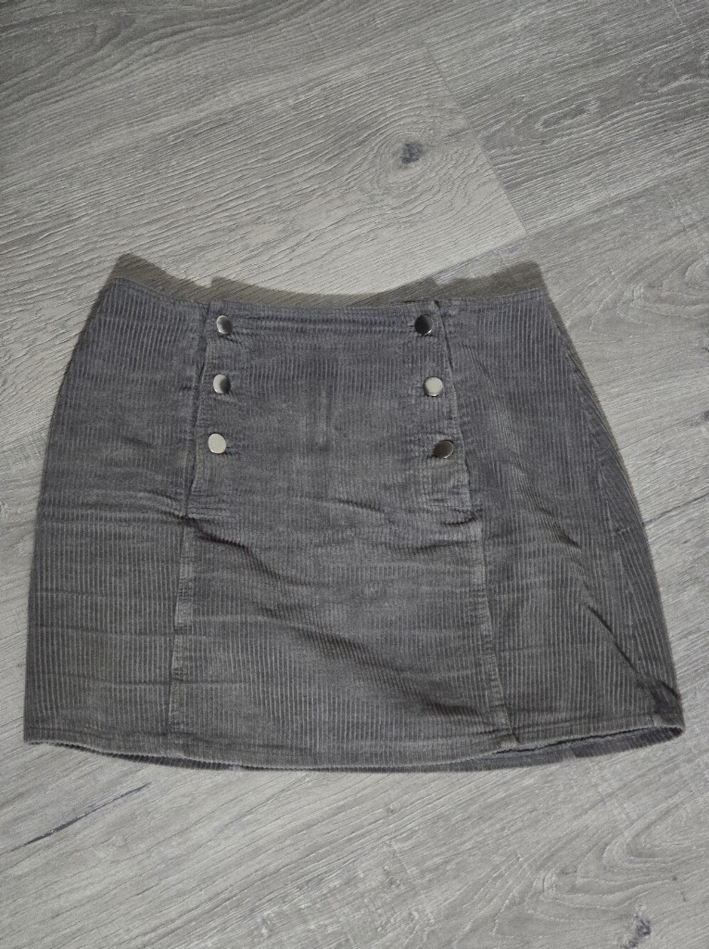 Charcoal Gray Corduroy Mini Skirt with Snap-Front Panel